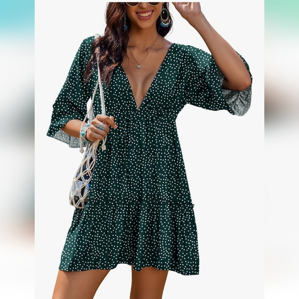 Ai'mage Women's Swimsuit Coverups V Neck Polka Dot Dress Size S New